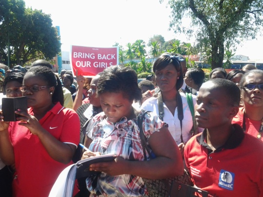 Journalists and concerned Malawians at the Vigil against abduction of girls in Nigeria